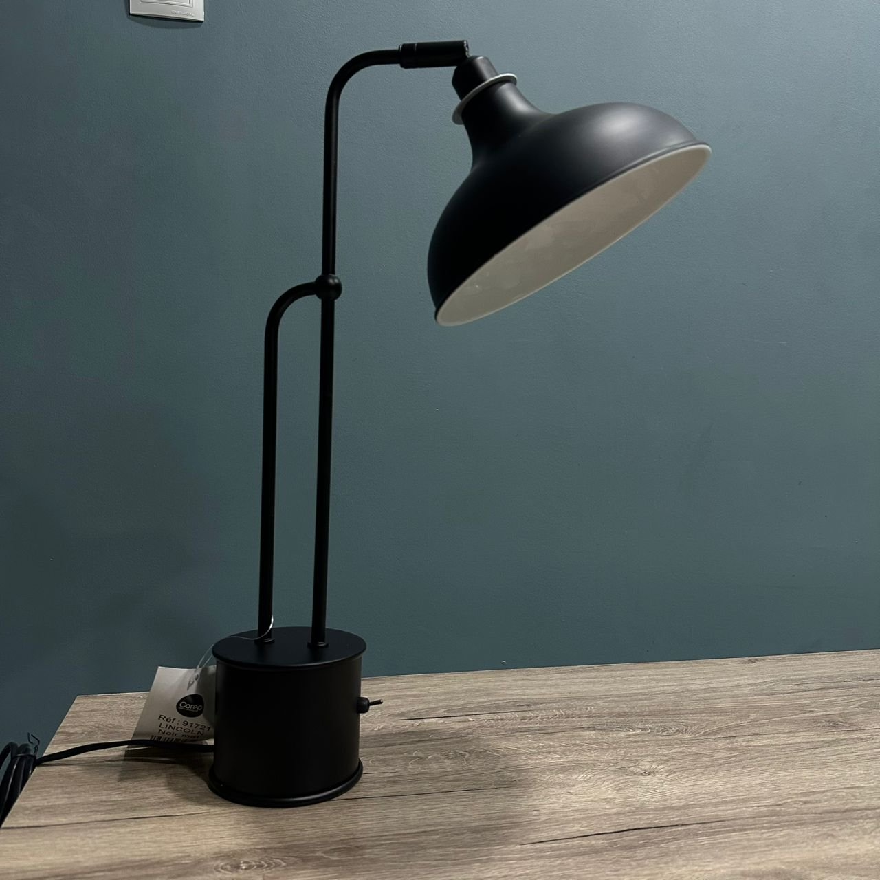 LAMPE DE TABLE BUREAU VEILLEUSE EN LINCOLN BY COREP LUMINAIRE FORME ENTONNOIR REF 91721 BLACK NOIR